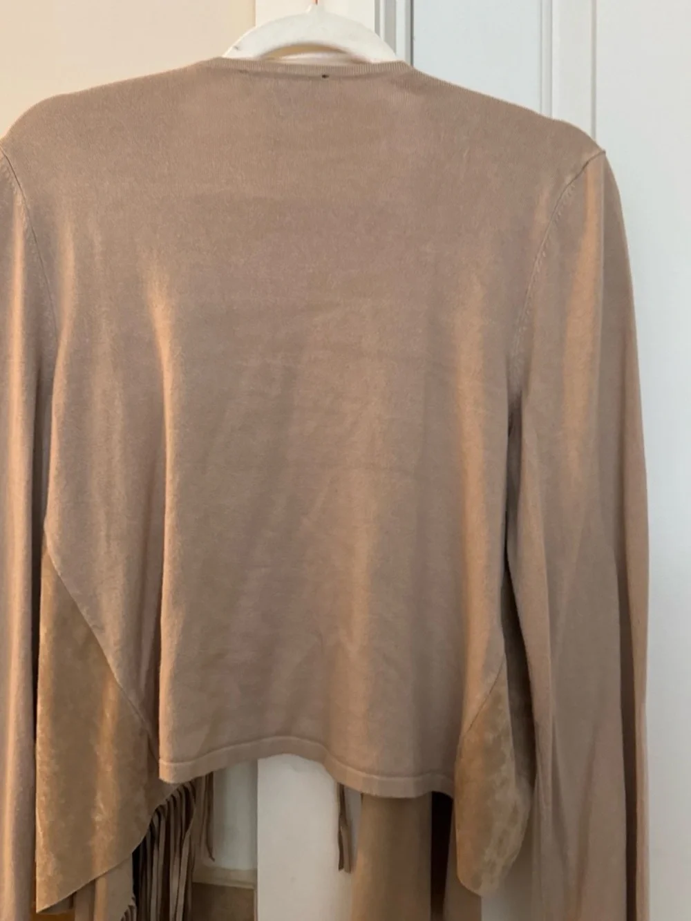 INC International Concepts Beige/Tan Open-Front Fringe Cardigan